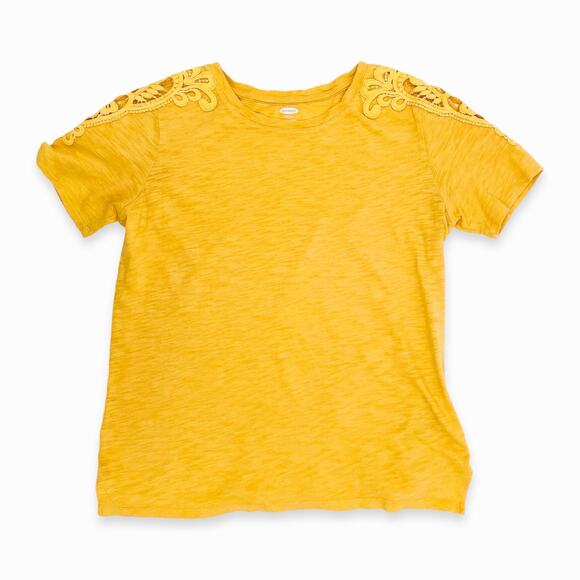 Old Navy Yellow Cold Shoulder Tee Girls XL Women S Lace Boho Top - Picture 1 of 8